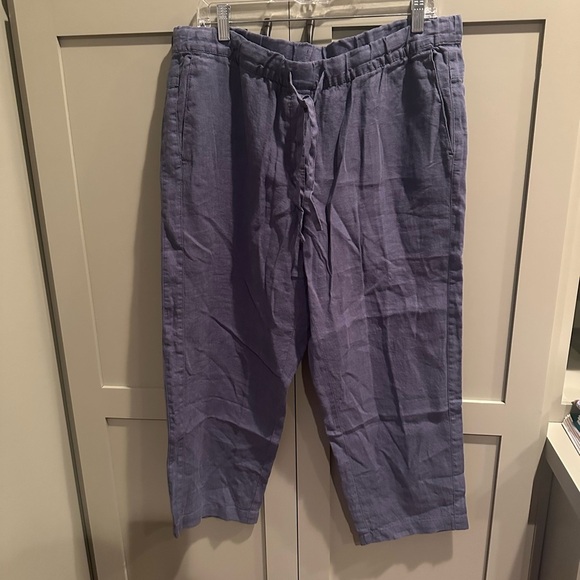NWT J.Jill Linen Drawstring Crop Pants Sz L; Color is Blue Shadow - Picture 1 of 14